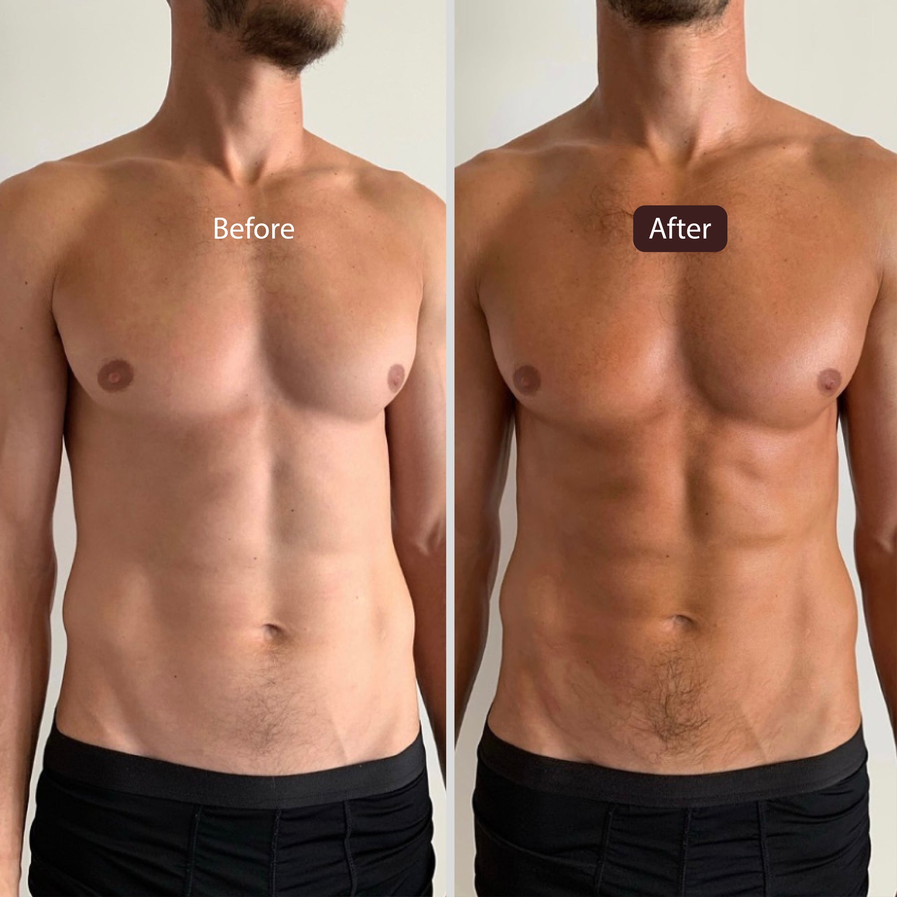 Male before and after Bronze' tan